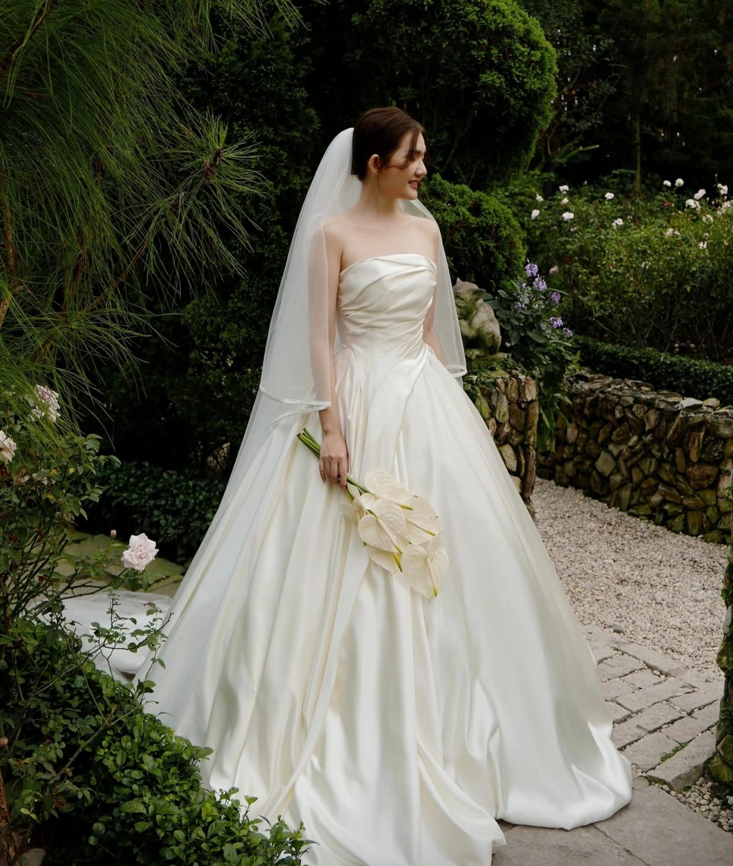 Pure Satin Bloom Gown – Custom Strapless Luxury Bridal Ballgown